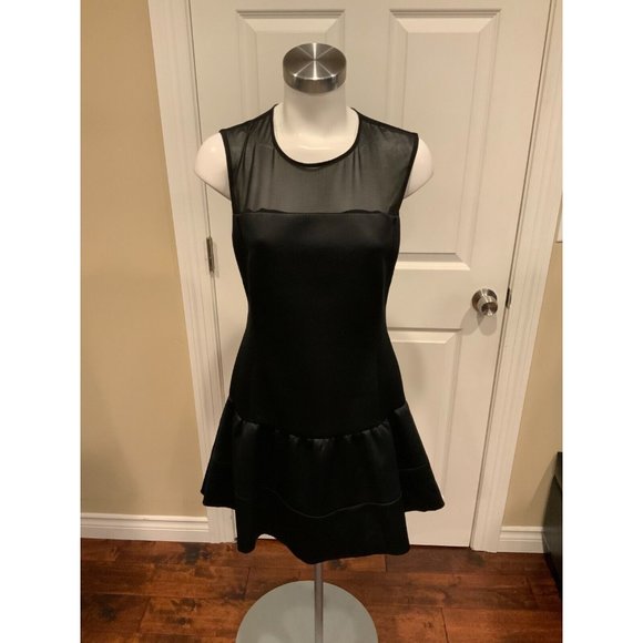 Sandro Paris Black Scuba Fit & Flare Dress w/ Sheer Upper, Size 4 (3) NWT! - Picture 1 of 9